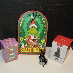 Grinch Ornament, Roast Beast Sign and Star Wars Ornament Set